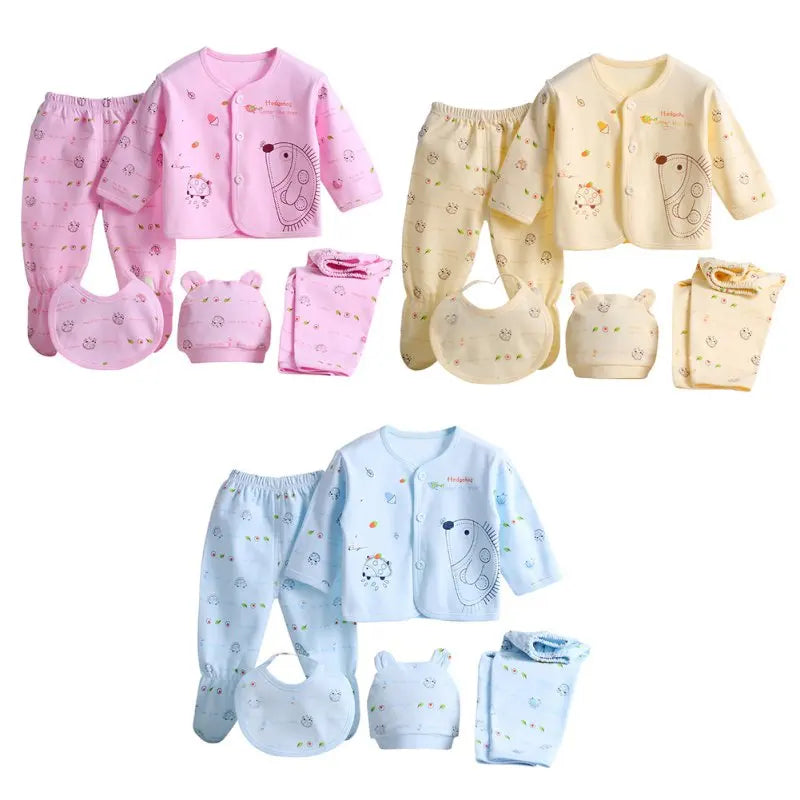 5PCS Newborn Layette Set Infants Boys Girls Baby Cotton Clothes 0-3M Tops Hat Pants Suit Essentials Outfit Sets