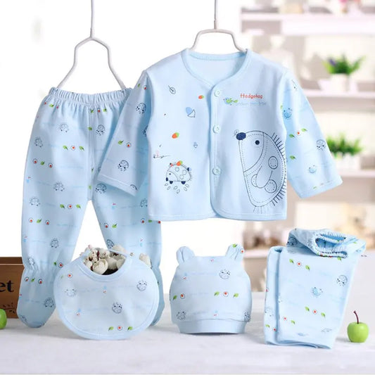5PCS Newborn Layette Set Infants Boys Girls Baby Cotton Clothes 0-3M Tops Hat Pants Suit Essentials Outfit Sets
