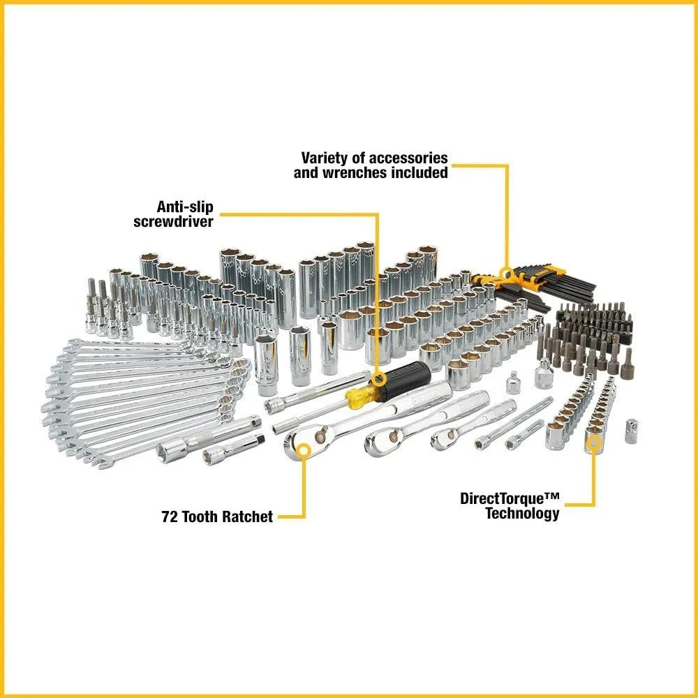 Mechanic Tool Set, 247-Piece, 1/4 in., 3/8 in. and 1/2 in. Drive, SAE, Ratchets, Sockets, Hex Keys, Combination Wrenches