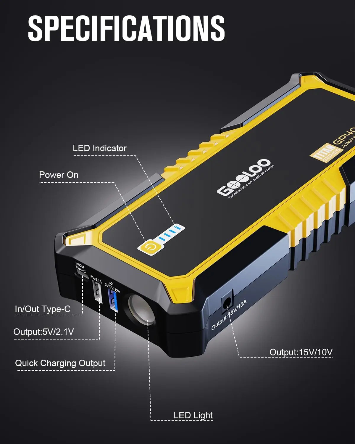 Car 12 Lithium Jump Starter 4000A Peak (All Gas,up to 10.0L Diesel Engine)