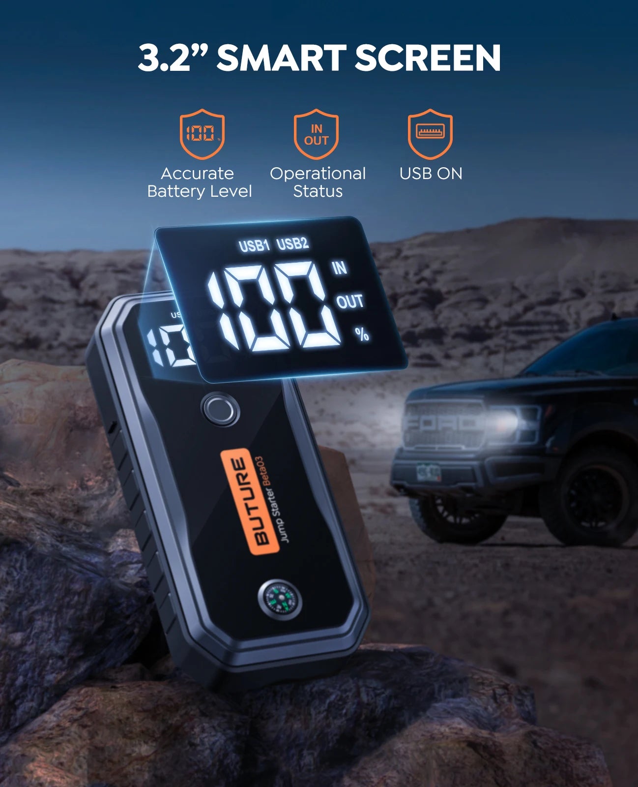 5000A, 160W DC Quick Charge 26800 mAh Car Booster Starting Device