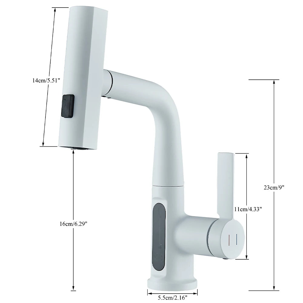 Faucet with Temperature Digital Display Pull Out Waterfall Spout