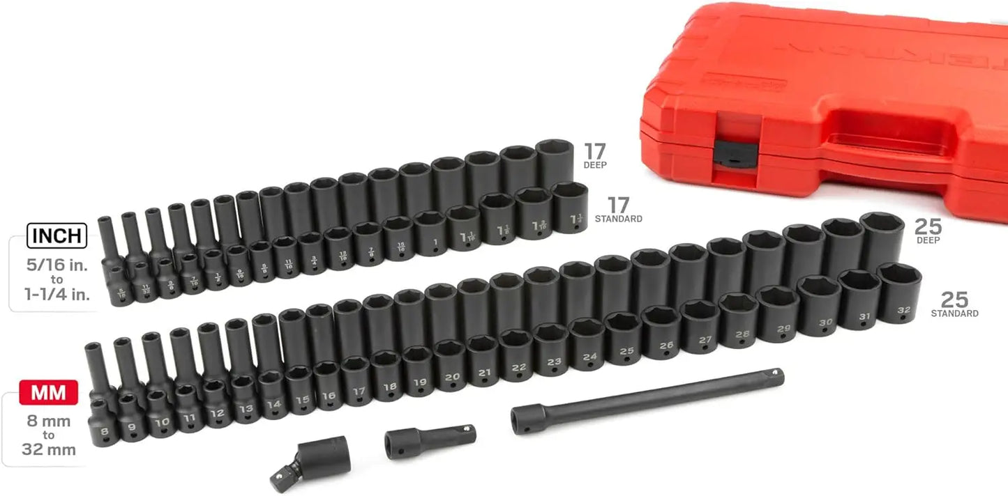 1/2 Inch Drive 6-Point Impact Socket Set, 87-Piece (5/16-1-1/4 in., 8-32 mm) |