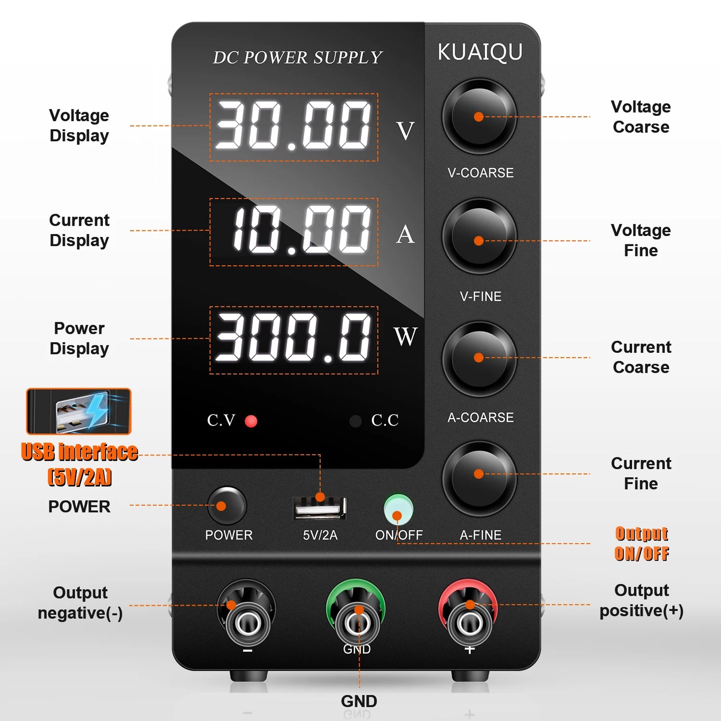 DC Power Supply Variable 30V 10A Adjustable Switching Regulated