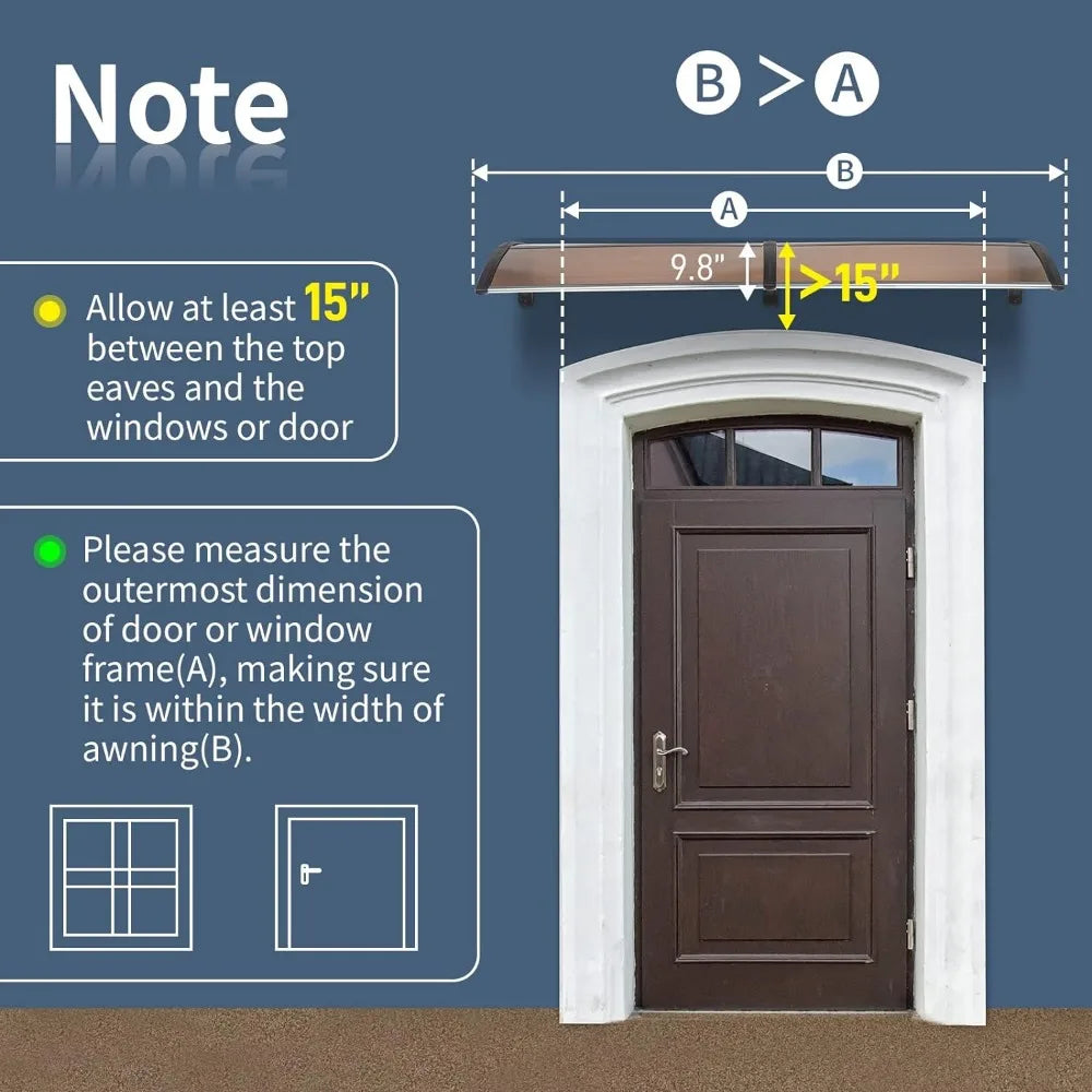 Window Awning Door Canopy 77"x35.4", Polycarbonate Cover Front Door Outdoor Patio Awning Canopy UV Rain Snow Sunlight