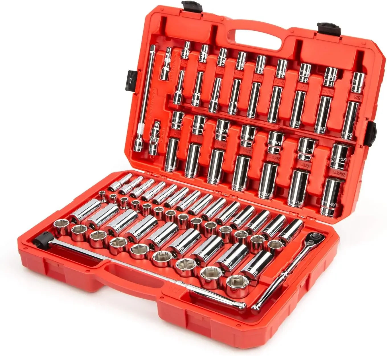 1/2 Inch Drive 6-Point Socket and Ratchet Set, 83-Piece