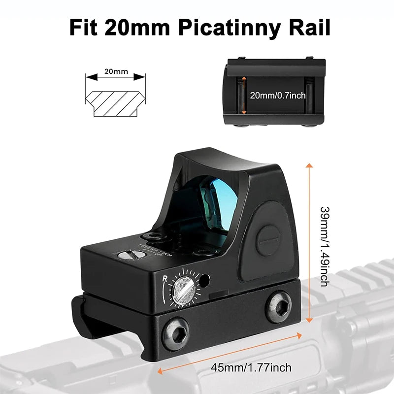 Mini RMR Red Dot Sight  20mm Weaver Rail For Airsoft / Hunting Rifle