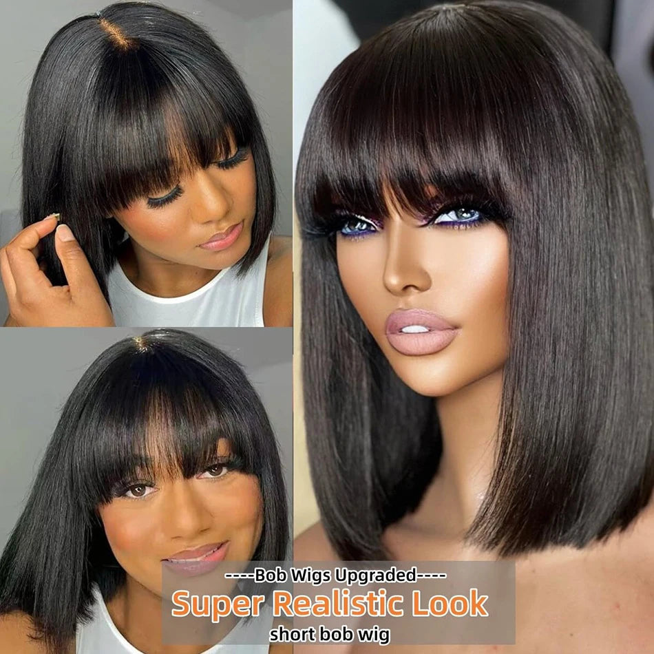 Straight Human Hair Wigs With Bangs To Wear And Go