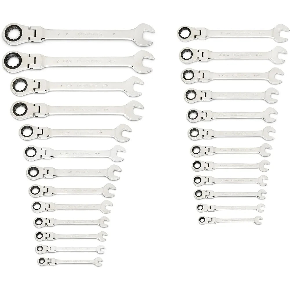 25-Pc. Flex Combination Ratcheting Wrench Set, SAE/MM