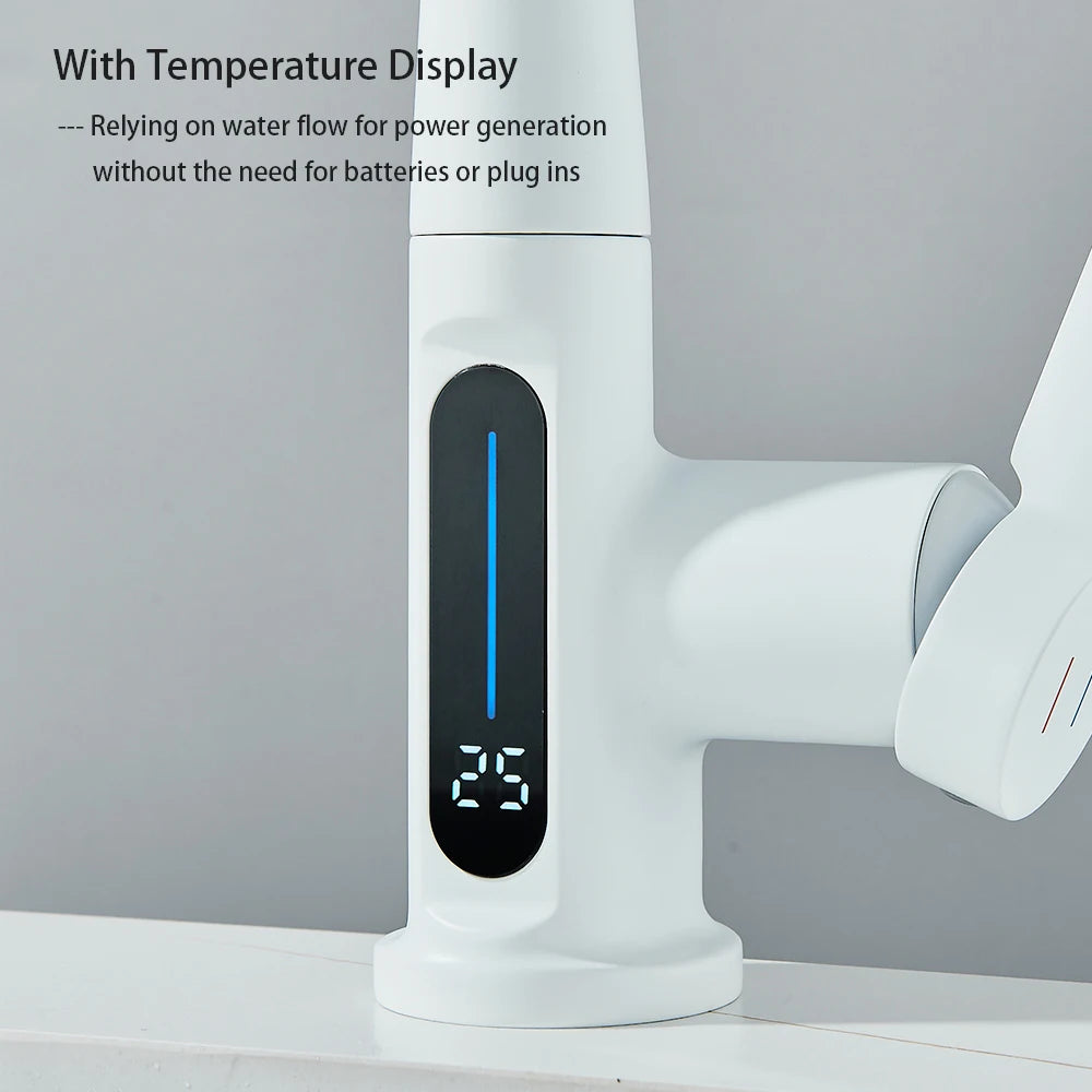 Faucet with Temperature Digital Display Pull Out Waterfall Spout