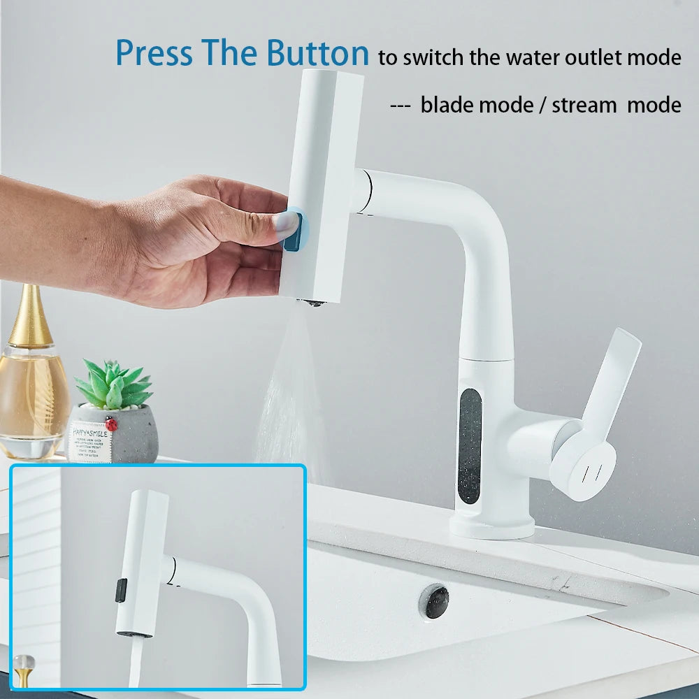 Faucet with Temperature Digital Display Pull Out Waterfall Spout