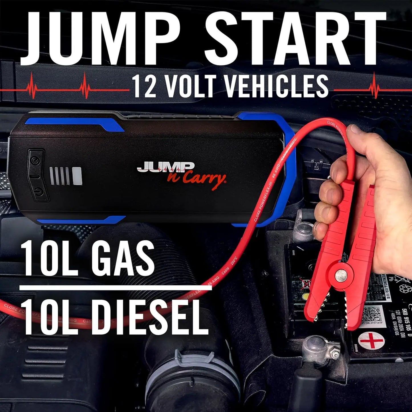 12 Volt Lithium Jump Starter - 550 Start Assist Amp (10-Liter Gasoline,10-Liter Diesel)