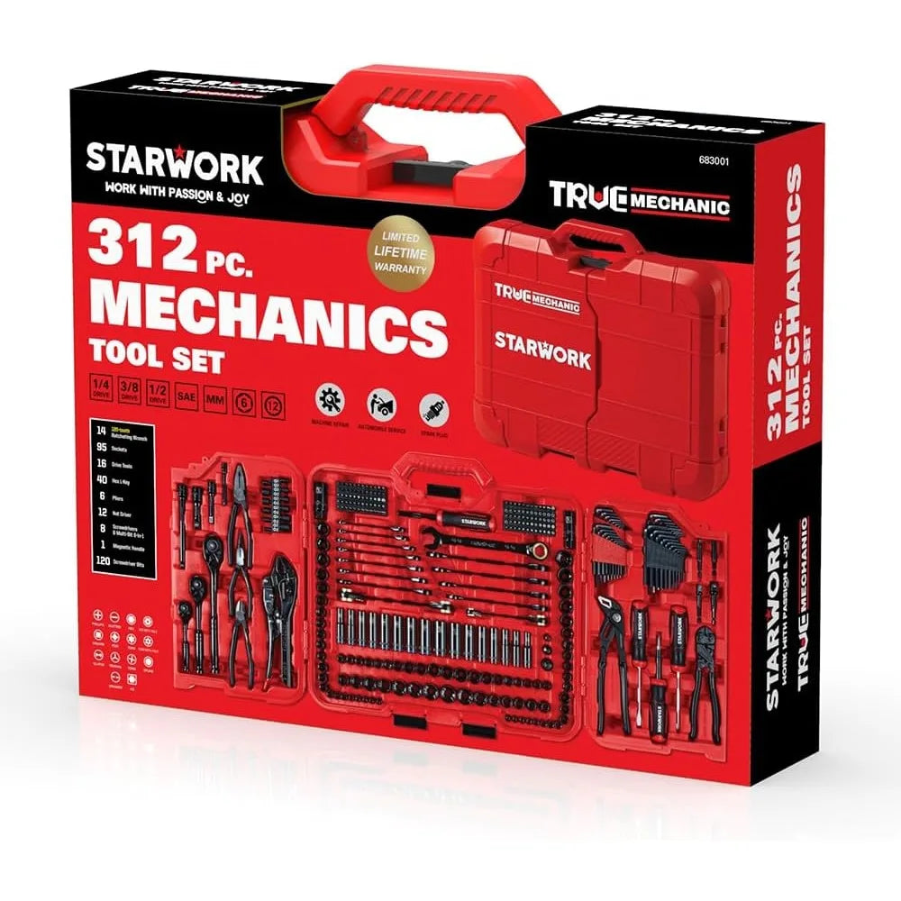 312-Piece Mechanics Tool Set and Socket Set, Professional, SAE/Metric