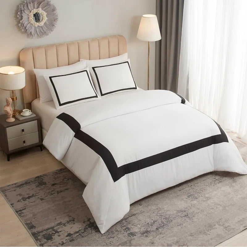 Hotel Duvet Cover Set Queen Size 3Pcs Microfiber Pattern Bedding Collection Ultra Soft Breathable Duvet Cover