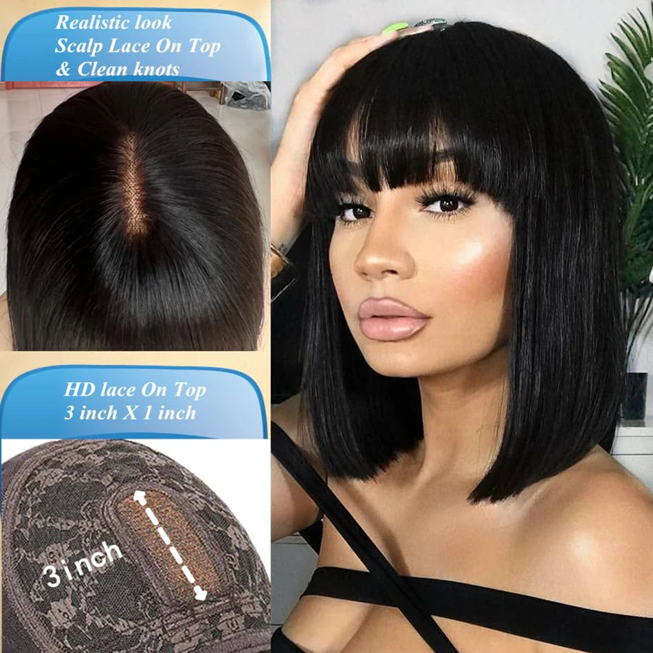 Straight Human Hair Wigs With Bangs To Wear And Go