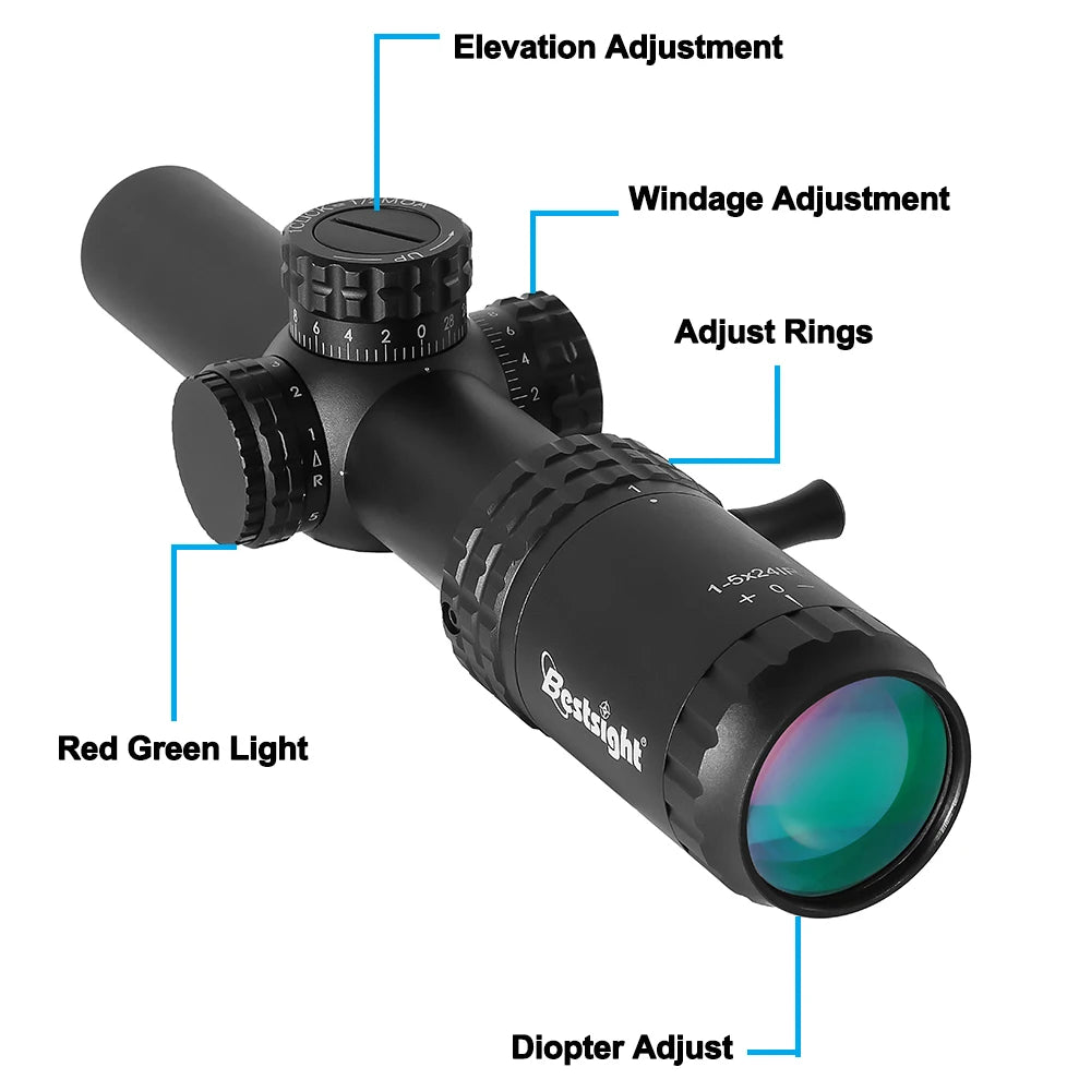 1-5X24 Red and Green Illuminated Reticle Hunting Scope Ar15 Sight