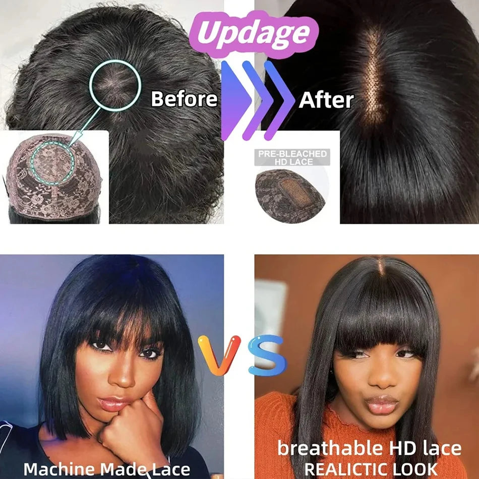 Straight Human Hair Wigs With Bangs To Wear And Go