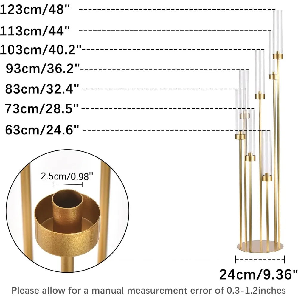 4Sets 7 Arms Floor Candelabra Wedding Centerpieces, Gold 48" Tall Metal Candlestick Holders with Acrylic Removable Lampshade