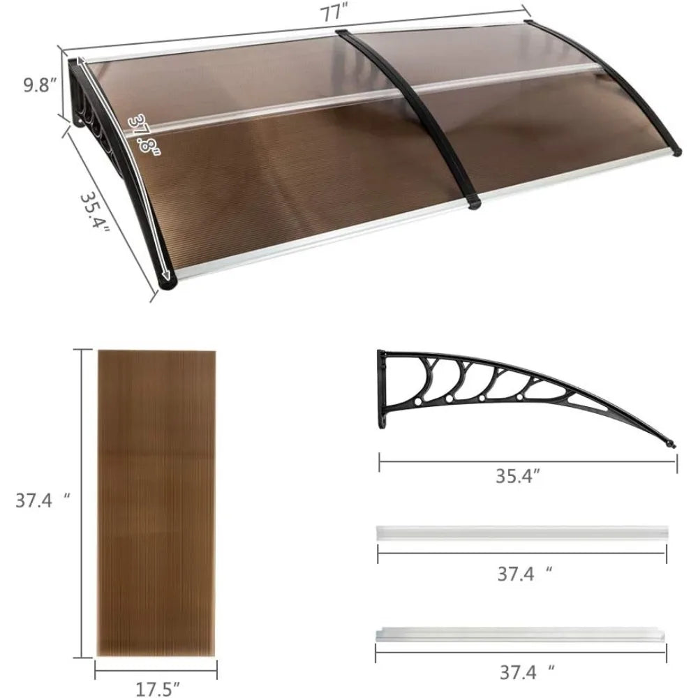 Window Awning Door Canopy 77"x35.4", Polycarbonate Cover Front Door Outdoor Patio Awning Canopy UV Rain Snow Sunlight