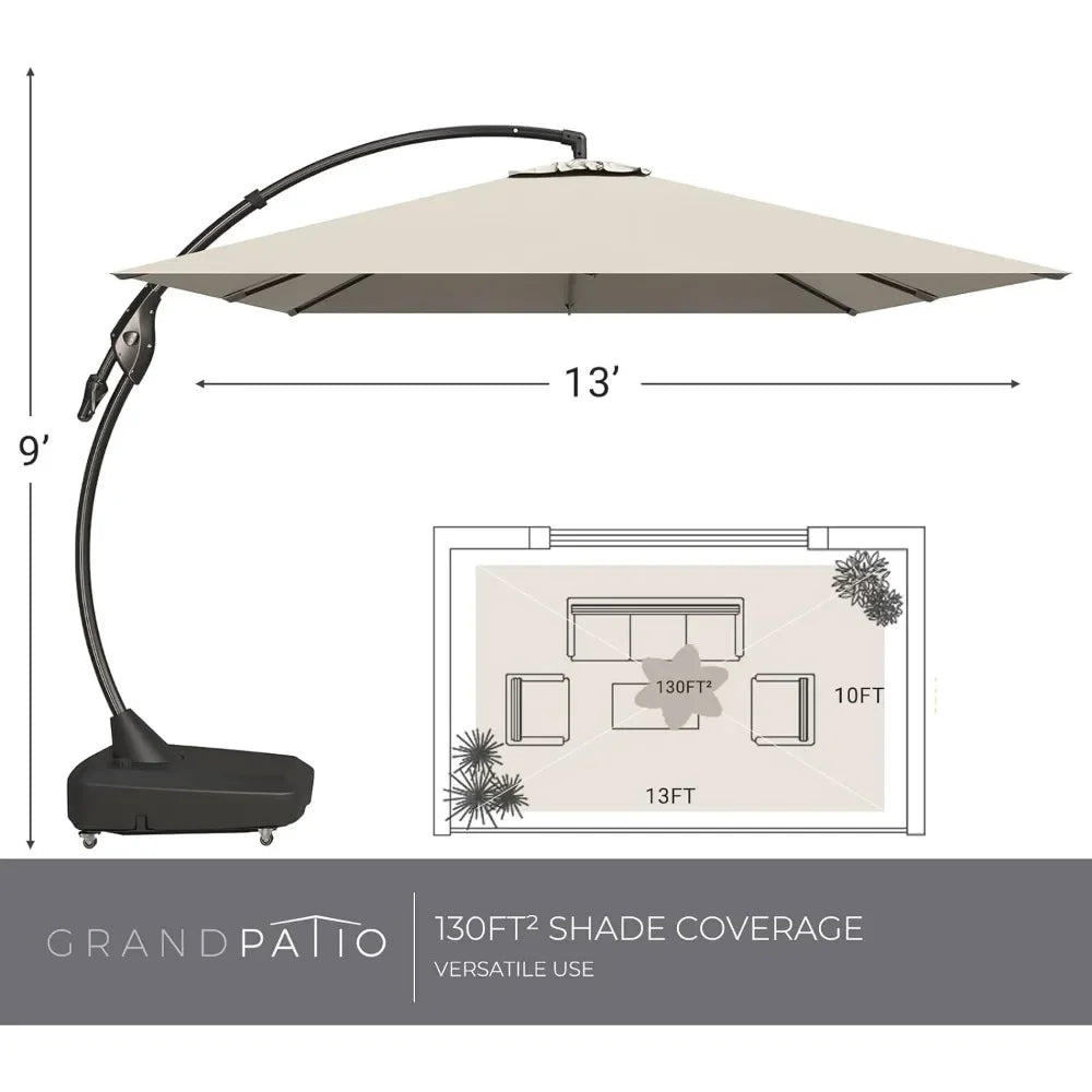 10x13 FT Cantilever Rectangle Offset Umbrella Offset w/Base Easy Tilt