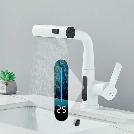 Faucet with Temperature Digital Display Pull Out Waterfall Spout