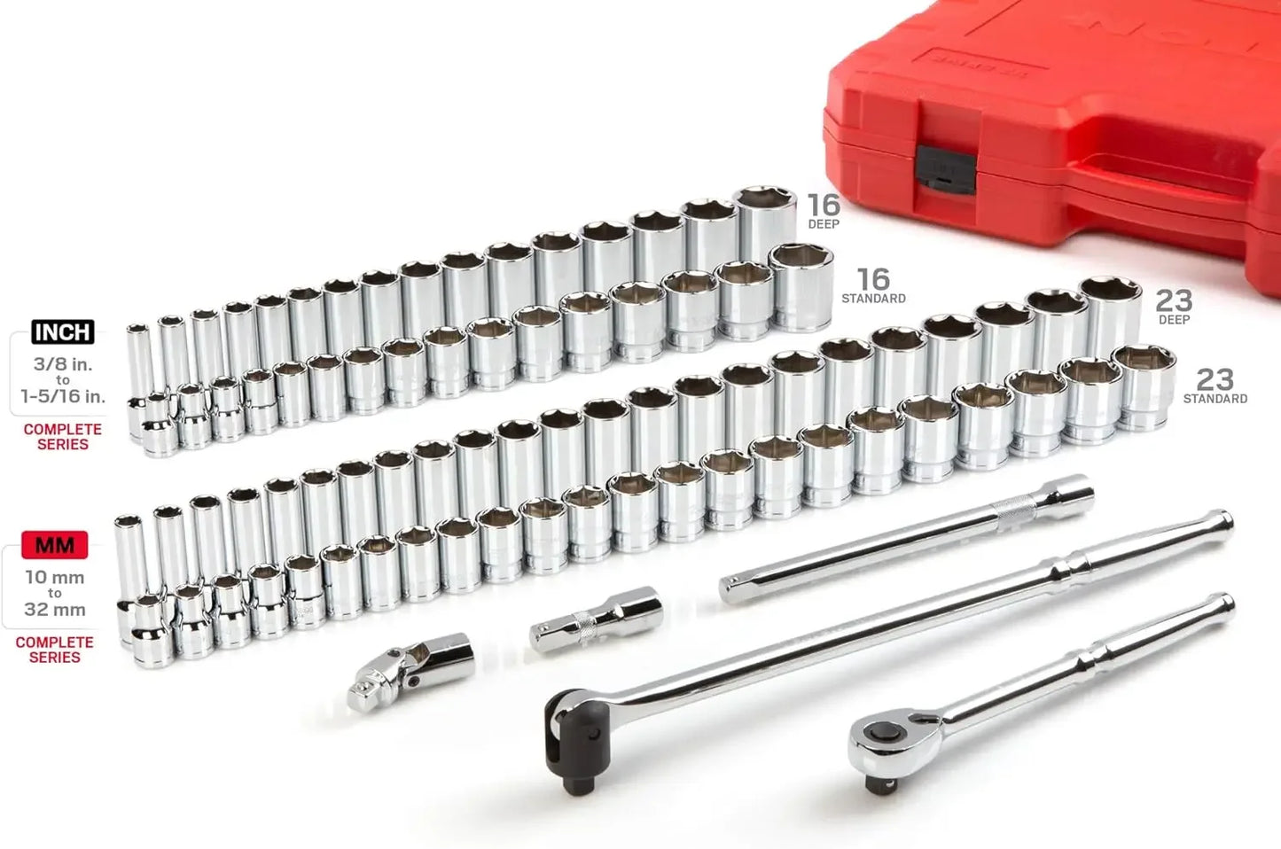 1/2 Inch Drive 6-Point Socket and Ratchet Set, 83-Piece