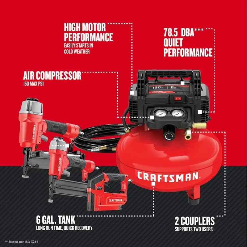 Compressor Combo Kit, 6 Gallon, Pancake, 3 Tool (CMEC3KIT)